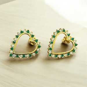 Gold Tone and Green Heart Earrings